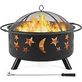 Yaheetech Fire Pit 30in Fire Pits for Outside Wood Burning Outdoor Fireplace with Spark Screen, Poker for Bonfire Patio Backyard Garden Picnic