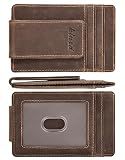 kinzd Money Clip, Front Pocket Wallet, Leather RFID Blocking Strong Magnet thin Wallet (Crazy Horse dark brown)