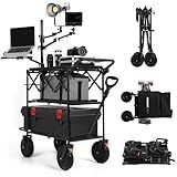 TARION Video Production Camera Cart - Heavy Duty 440lb Load Capacity Cine Dolly - Foldable 3 Tray Mobile Workstation - 9 Inch Swivel Wheels - Titanrig Cart
