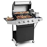 Lyromix 4 Burners Gas Grill with Side Burner, Propane Grill with Wheels and Storage, Outdoor Gas BBQ with Oil Tray and Thermometer for Patio and Party, 49200 BTU