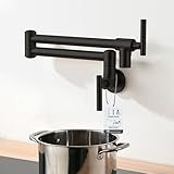 Pot Filler Faucets - for Kitchen, Sink, Stove and Bar with Brass Wall Mount Double Joint Swing Arms - Leak Free Designs with High-Flow Aerators - Retractable and Folding Save Space - Matte Black
