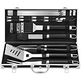 Grilljoy BBQ Accessories Grill Tools Set - 22PCS Stainless Steel Barbecue Grill Accessories for Outdoor Grill with Black Aluminum Case - Christmas Grilling Gifts for Men & Dad -Grill Tools Kit
