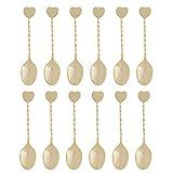 Fino Demi Spoon Set, Heart Design, Gold Plated Stainless Steel, Made in Japan, Set of 12
