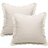 Newwiee 2 Pack Scalloped Pillow Covers, Beige Stripe, 18 x 18 Inch