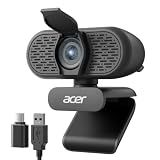 Acer 1080p Webcam USB Plug and Play Webcam for PC with Noise Cancellation Microphones Computer Camera for Desktop Streaming Gaming Online Meeting Wide Angle Privacy Cover A-to-C Adapter Easy Setup