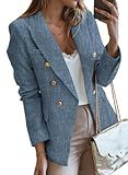 Happy Sailed Blazers for Women Business Casual Fall Fashion Lapel Collar Double Breasted Open Front Tweed Blazer Jackets Business Professional Attire Work Suits 2025 Dark Blue Large