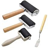 4 Pack Rubber Roller - Brayer Rollers with 3 Size for Crafting Brayer Rollers for Printmaking Brayer Tool Paint Brush Ink Applicator Art Craft Oil Painting Tool 1.4 in,2.4 in,4 in + 1 Scraper HRJZF