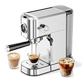 XIXUBX 20Bar Espresso Machine, Compact Espresso Maker with Milk Frother, Stainless Steel Coffee Machine for Cappuccino&Latte, 42oz Water Tank, Visible Pressure Gauge, Home&Office, Silver