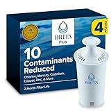 Brita BritaPlus Replacement Water Filter for Pitchers and Dispensers, WQA NSF/ANSI Certified, Reduces 2x More Contaminants vs. Standard Brita, Reduces Chlorine Zinc Copper Mercury & More, 4 Filters