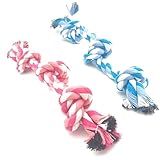 CHLEBEM Dog Rope Toys Chew Rope Toy for Medium and Small Dogs Cat Puppy Teeth Cleaning Natural Cotton Dog Pull Rope for Interactive Tug of War Funny (Small 3 Knots (2Pack))
