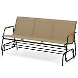 LDAILY Outdoor Glider, 2/3-Person Gliding Bench with Heavy-Duty Metal Frame & Teak Wood Armrests, Breathable Quick-Dry Fabric, 42.5"L x 45"W x 33"H Patio Glider for Poolside, Garden (29”x66.5”x33”)