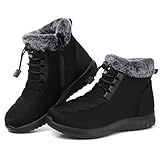 SHIBEVER Winter Boots for Women Snow: Black Fur Lined Warm Ankle Boots - Cold Weather Water Resistant Outdoor Zipper Snow Shoes Size 8