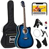 Best Choice Products Beginner Acoustic Electric Guitar Starter Set 41in w/All Wood Cutaway Design, Carrying Case, Strap, Picks, Cable - Blue