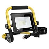 Jefedana 30W LED Work Light with Stand-Portable Work Light with 16.4FT Cord and US Plug - IP66 Waterproof 6500K 3600LM LED Flood Light for Job Site Workshop Garage Construction Site Lighting
