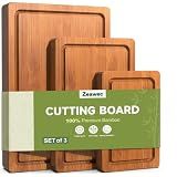 Zeawec 3-Piece Set Deep-Carbonized Bamboo Cutting Board for Kitchen - Crack-Resistant Wood Chopping Boards with Deep Juice Grooves, Pre-Oiled Butcher Block for Meat, Vegetables & Cheese, Carbonized