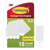 Command 4 lb Small Picture Hanging Strips 18 Pairs (36 Command Strips), Damage-Free Hanging Picture Hangers, No Tools Wall Hanging Strips for Home Decor, White Adhesive Strips