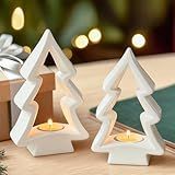 2 Pack Christmas Votive Candle Holder, Christmas Tree Candlestick Holders, Holiday Candle Holder For Table Centerpiece, Wedding Reception, Festive Christmas Mantel Decoration, Home Decor, Gift (White)