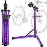 GOEHNER's Upgrade EBike Repair Stand (Max 110 lbs) – Portable Aluminum Bicycle Workstand for Electric, Mountain, and Road Bikes (Purple)