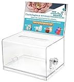 Donation Collection Ballot Box Ticket and Drawing Voting or Comment Box office and fundraising suggestion box 6.25 x 4.75 x 4 inch, Display Sign Holder 4 x 6 inch with Lock and keys(Clear)