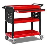 XCX 3 Tier Tool Cart on Wheels, Heavy Duty Metal Rolling with Drawers and Pegboards, 660 LBS Load Capacity Tool Storage Cart, Industrial Utility for Garage, Warehouse, Workshop