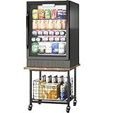 Mini Fridge Stand with Storage, Small Refrigerator Stand with Wheels, Mini Fridge Cabinet-Max Load 300 LBS Heavy Microwave Printer Stand Mini Fridge Cart for Dorm, Apartment, Kitchen, Office (Brown)