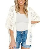 Saodimallsu Womens 3/4 Sleeve Lightweight Crochet Summer Cardigans White