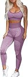 Women Workout Sets 2 Piece Leggings Criss-Cross Sports Bra, Purple M