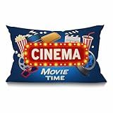 Cinema Movie Time Throw Pillow Cover,Popcorn Drink Clapping Board and Other Objects On Cinematograph Lumbar Cotton Linen Throw Pillow case Cushion Cover for Sofa Home Decorative Oblong 12x20 Inches