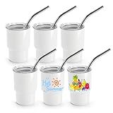 Joyclub 3 oz Mini Tumbler Shot Glass with Straw and Lid 6 Pack White Mini Cup Stainless Steel Sublimation Shot Tumblers for Wedding Party Whiskey Favors