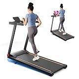 Treadmill with 5% Incline, 300lbs Capacity Folding 15 HP Small Treadmills for Home Portable Running Treadmill with Handles Quiet Brushless Dual Cushion System, Electric Compact Treadmil