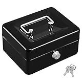 KYODOLED Cash Box with Key,Small Safe Lock Box with Portable Handle,Cash Drawer,5.91"x 4.72"x 3.15" Black Small