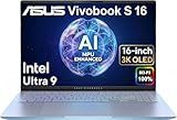 ASUS Vivobook S 16 AI PC Laptop, 16" 3K OLED, 32GB DDR5 RAM, Intel 16-Core Ultra 9 285H (> i9-13900H) for Photographer, Designers, FHD IR Webcam, IST Computer Customized 512GB/1TB/2TB SSD, Win 11 Home