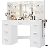 Furmax Vanity Desk with LED Mirror,Power Outlet,7 Drawers Makeup Table
