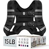 Zeerun Weighted Vest, 6/8/10/12/15/18/20/24/30LB for Men Women, 15LBS-Black