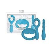 ezpz Oral Development Tools (3 Pack in Blue) - 3 Months+ - Non-Slip Loop, Smile and Stick 100% Silicone Tools - Prepare for Chewing + Solids - Baby-Led Weaning Supplies