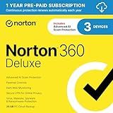 Norton 360 Deluxe, Antivirus software for 3 Devices with Auto-Renewal – Includes Advanced AI Scam Protection, VPN, Dark Web Monitoring & PC Cloud Backup [Download]