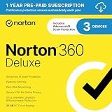Norton 360 Deluxe, Antivirus software for 3 Devices with Auto-Renewal – Includes Advanced AI Scam Protection, VPN, Dark Web Monitoring & PC Cloud Backup [Download]