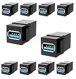 PANPEO USB 3.0 Keystone Jack Insert – Female to Female Coupler for Wall Plates & Panels (Black, 10 Pack)