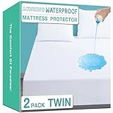 Lunsing Soft 2 Pack Twin Size Waterproof Mattress Protector with 6-16 Inches Deep Pocket, White