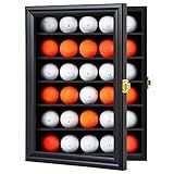 KCRasan 30 Golf Ball Display Case Lockable - Golf Ball Holder Gift for Golf Enthusiasts - Golf Ball Display Rack Cabinet for Wall Mount with Glass Door