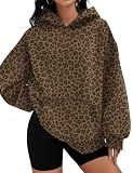 LOMON Hoodies for Women Long Sleeve Oversized Leopard Sweatshirts Casual Hooded Pullover Sweaters Top with Pockets（Camo-Brown Leopard Print,M