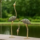 Seraphic Cast Iron Metal Crane/Heron Bird Garden Sculptures Statues for Indoor or Outdoor Lawn Decor, Rustic Bronze, Set of 2