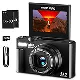 4K Digital Camera for Photography, 64MP Vlogging Camera for YouTube with 3" 180° Flip Screen, 18X Digital Zoom Point and Shoot Camara with 32GB Micro SD Card for Beginner (Black)