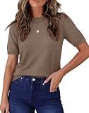 RUMIA Short Sleeve Sweater for Women Business Casual Outfits Coffee M