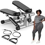 OLIXIS Steppers for Exercise at Home Workout Equipment, Mini Stepper Exercise Machine 300lbs, Twist Step with Resistance Bands, Cardio Weight Loss Equipment Home Fitness, Grey