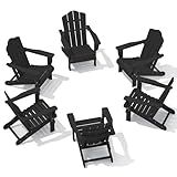 KINGYES Folding Adirondack Chair Set of 6, HDPE All-Weather Patio Chairs, Wooden Textured Lawn Chair for Poolside, Backyard, Deck, Fire Pit, Black
