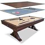 Freetime Fun 7 FT 3 in 1 Multi Game Pool Table with Dining Top Pool Table Ping Pong Table Combo, Includes Accessories and Tennis Paddles.