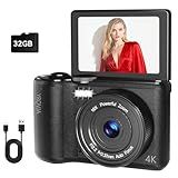 4K Digital Camera for Photography and Video, 2025 Latest 64MP Vlogging Camera for YouTube with 32G TF Card 180°Flip Screen Compact Travel Camera 16X Zoom, Anti-Shake,Suitable for Beginners, Black