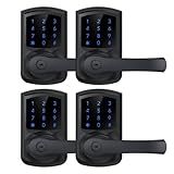 HIDALIFE Keyless Entry Door Lock with Keypad and Handle for Front Doors, Touchscreen, Anti-peep Password, Auto-Locking, Matte Black 4 Pack