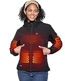 DEWBU Heated Jacket for Women with 12V Battery Pack Winter Outdoor Soft Shell Electric Heating Coat, Women's Black, L